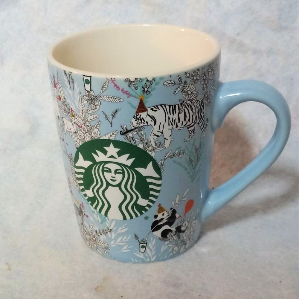 Mug STARBUCKS Wild Zoo ANIMALS Happy BIRTHDAY Blue Coffee Tea Mug Cup 10 oz 2020